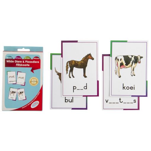 Wilde Diere & Plaasdiere Flash Cards (40 Cards) - Afrikaans