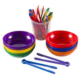 Jumbo Plastic Tweezers & HD Sorting Bowls Set (24pc) 6 colours