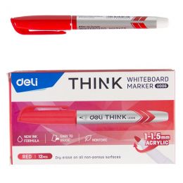 Whiteboard Marker - Slim Bullet Tip 1.5mm (12pc) - Red - Deli
