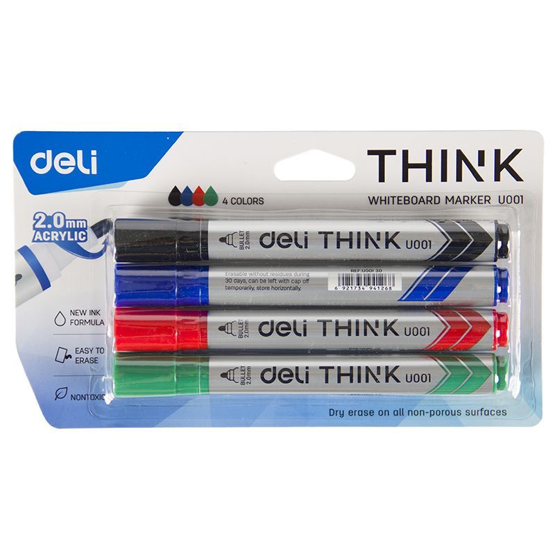 Whiteboard Marker - Bullet Tip 2.0mm (4pc)  - Deli