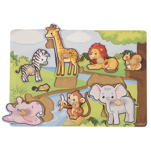 Large Knob Puzzle A3 - Wild Animals (wood Jumbo)