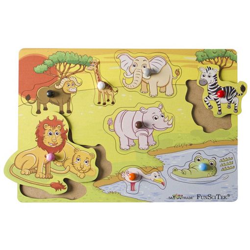 Knob Puzzle A4 - Wild Animals (wood)