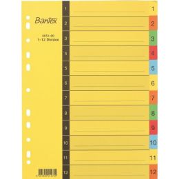 BANTEX Manilla Divider Board - 12 Divisions (5 Colour) - Index 1-12