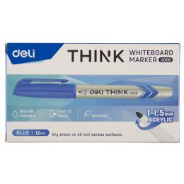 Whiteboard Marker - Slim Bullet Tip 1.5mm (12pc) - Blue  - Deli