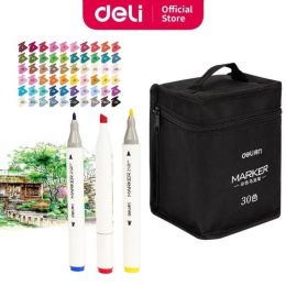 Sketch Marker - Dual Chisel and Bullet tip (30pc) With Carry Bag - Deli