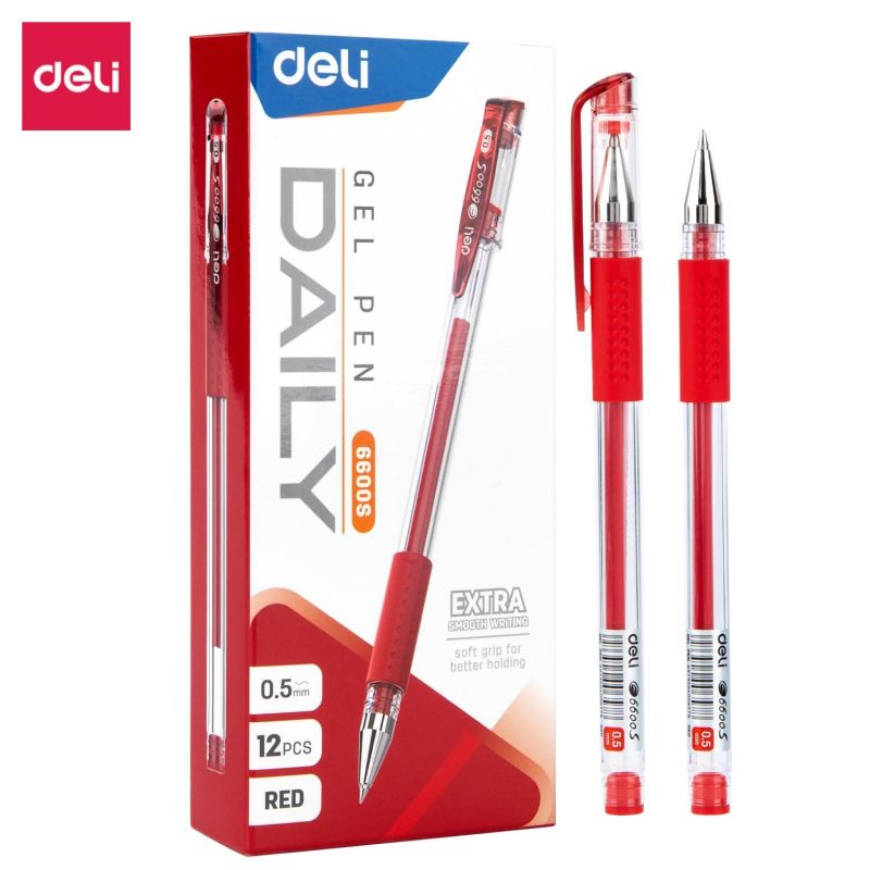 Pen - Gel - Red - Tip 0.5mm (1pc) - Daily - Deli